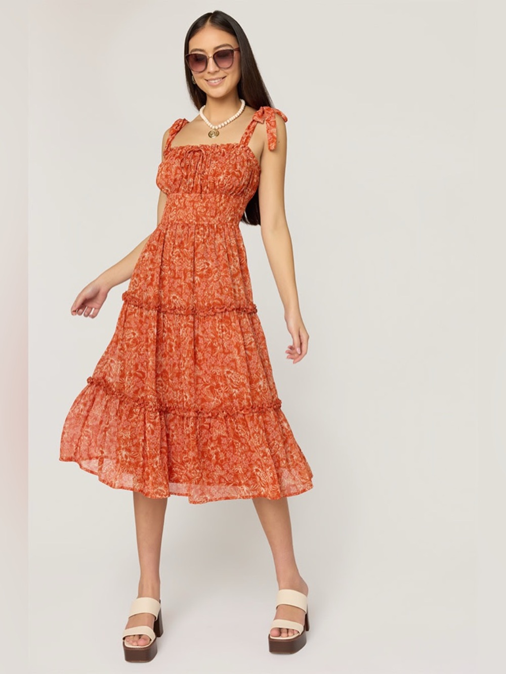 Trixxi Orange Floral Midi Dress